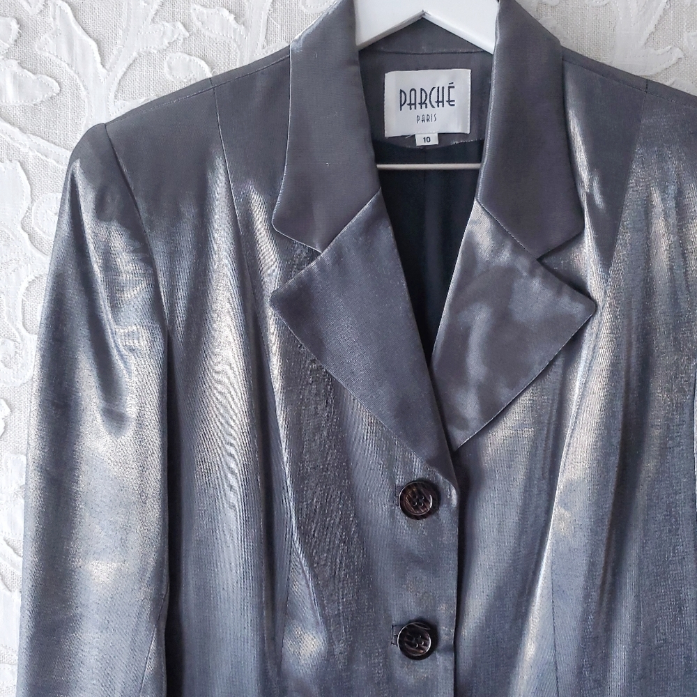 Parché Paris Silver Metallic Trench Jacket - Picture 9 of 12